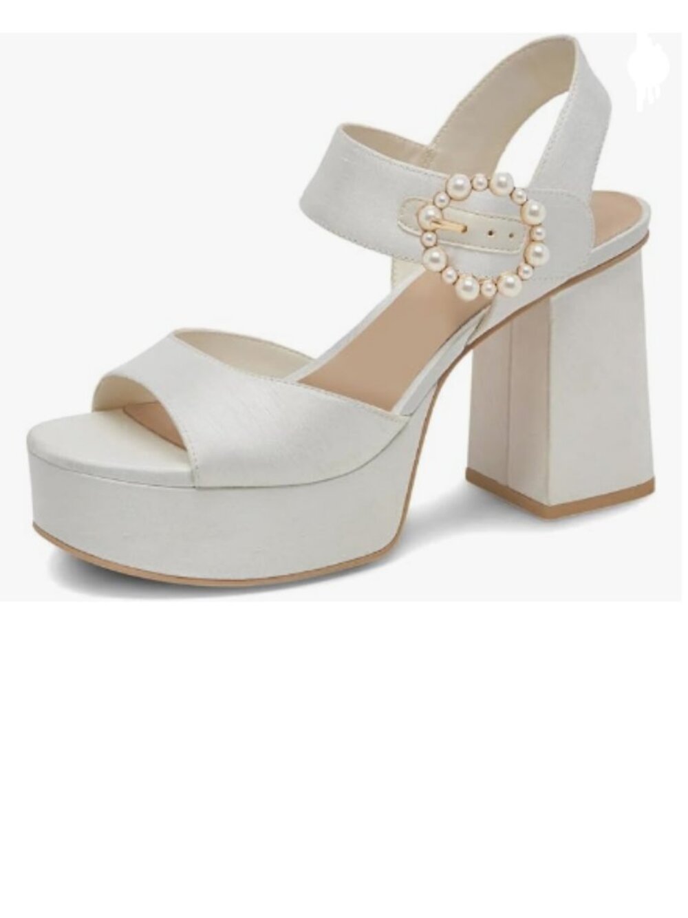 XYD White Open Toe Chunky Block Platform Sandals Pearl Buckle Ankle Strap Shoes